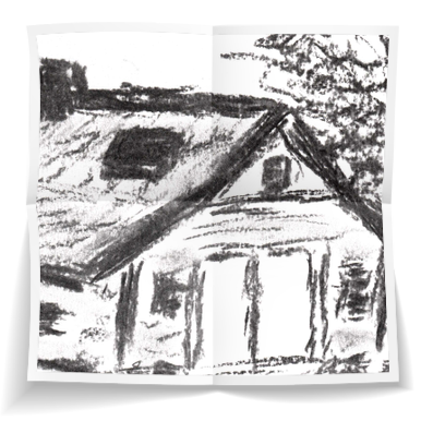 Huisje 3 - 14,8x21 - houtskool op papier 300 gr - juli 2026