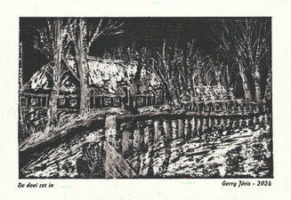 © Gerry Jöris - De dooi zet in - 21x 29,7 - waskrijt met plakaatverf, gekerfd met schilmes op karton - 10-12-2024